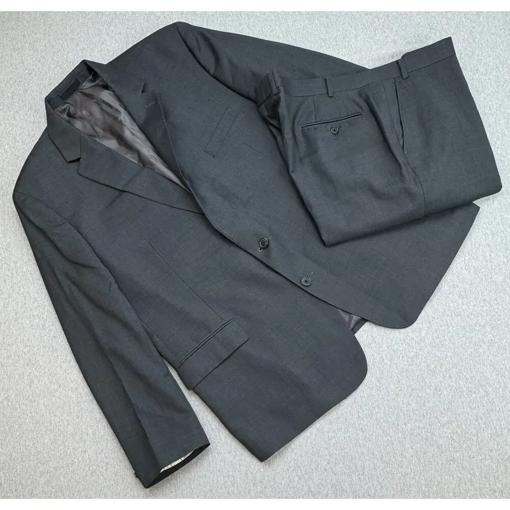 Lauren Ralph Lauren Suit Men 50L Gray Wool Blend Pants 44x29 Black Label - 2 Pcs
